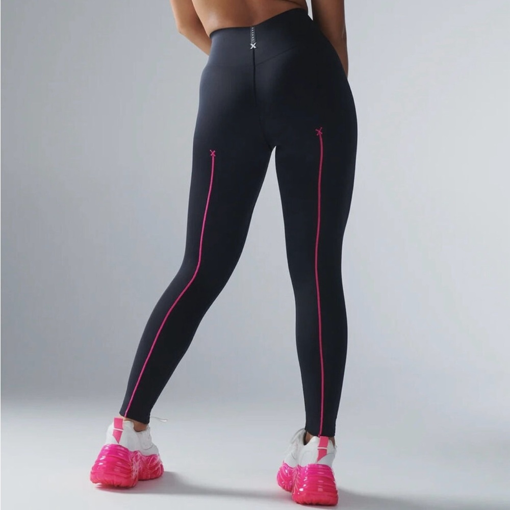 Black Workout Pants with Pink Stripe